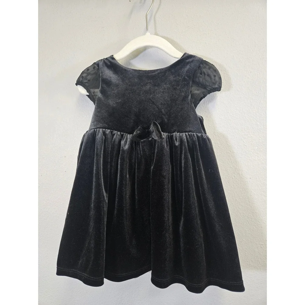 H&M Black Velvet Swiss Dot Sleeve Holiday Party Dress 18M